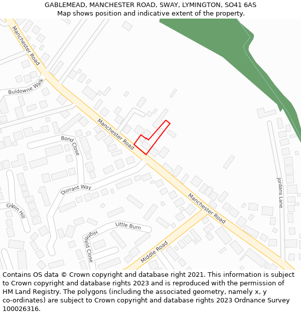 GABLEMEAD, MANCHESTER ROAD, SWAY, LYMINGTON, SO41 6AS: Location map and indicative extent of plot