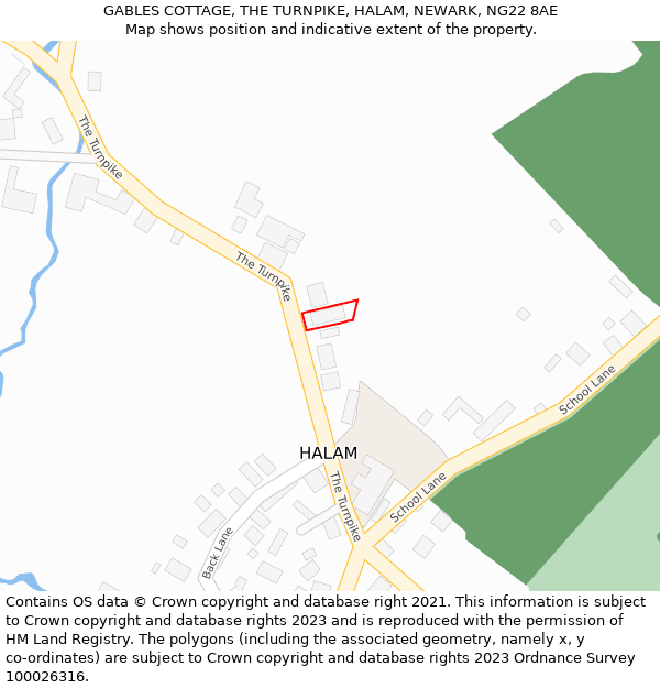 GABLES COTTAGE, THE TURNPIKE, HALAM, NEWARK, NG22 8AE: Location map and indicative extent of plot