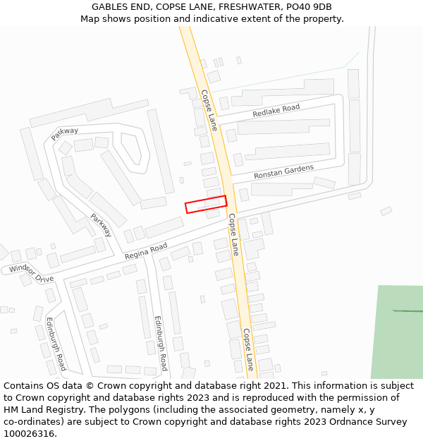 GABLES END, COPSE LANE, FRESHWATER, PO40 9DB: Location map and indicative extent of plot