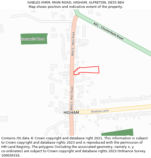 GABLES FARM, MAIN ROAD, HIGHAM, ALFRETON, DE55 6EH: Location map and indicative extent of plot