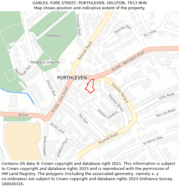 GABLES, FORE STREET, PORTHLEVEN, HELSTON, TR13 9HN: Location map and indicative extent of plot