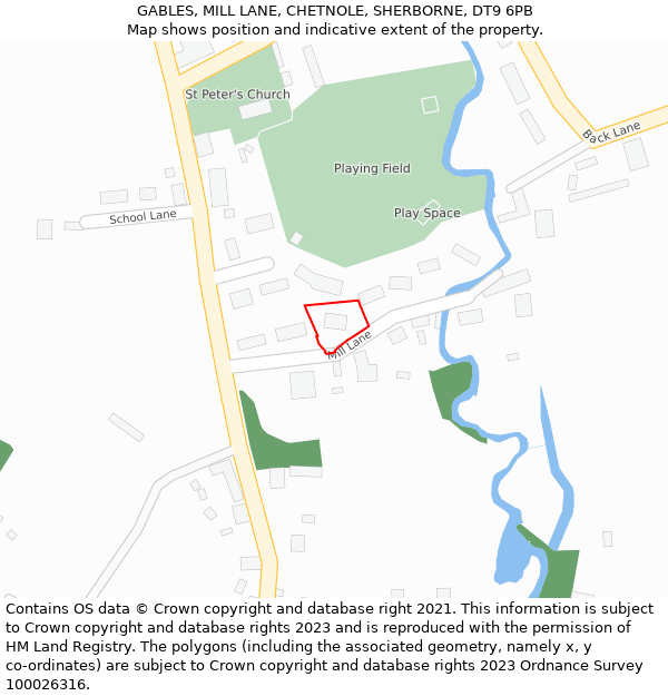 GABLES, MILL LANE, CHETNOLE, SHERBORNE, DT9 6PB: Location map and indicative extent of plot