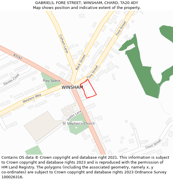 GABRIELS, FORE STREET, WINSHAM, CHARD, TA20 4DY: Location map and indicative extent of plot