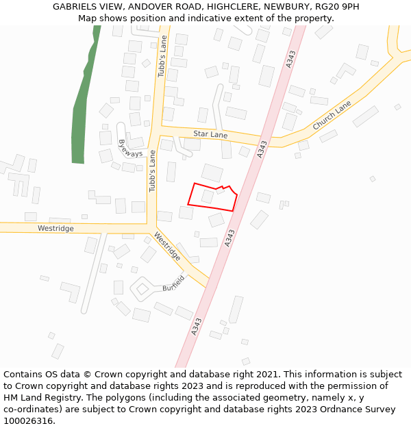 GABRIELS VIEW, ANDOVER ROAD, HIGHCLERE, NEWBURY, RG20 9PH: Location map and indicative extent of plot