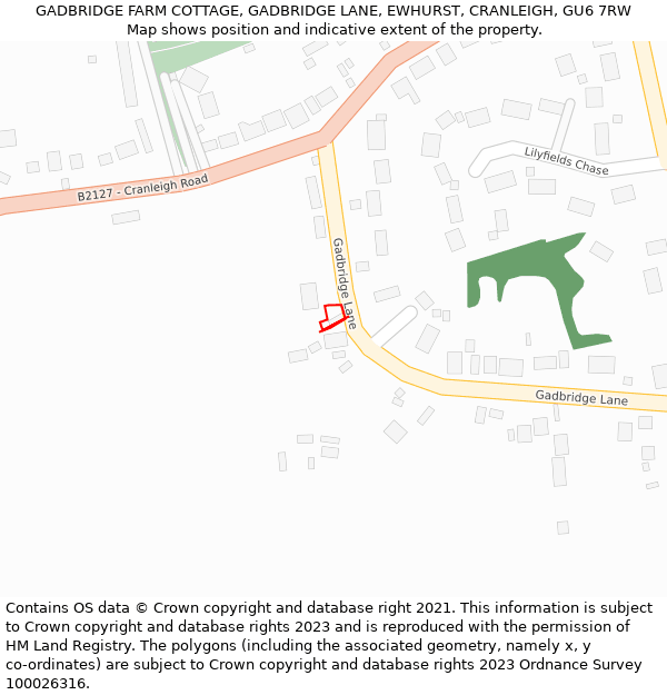 GADBRIDGE FARM COTTAGE, GADBRIDGE LANE, EWHURST, CRANLEIGH, GU6 7RW: Location map and indicative extent of plot