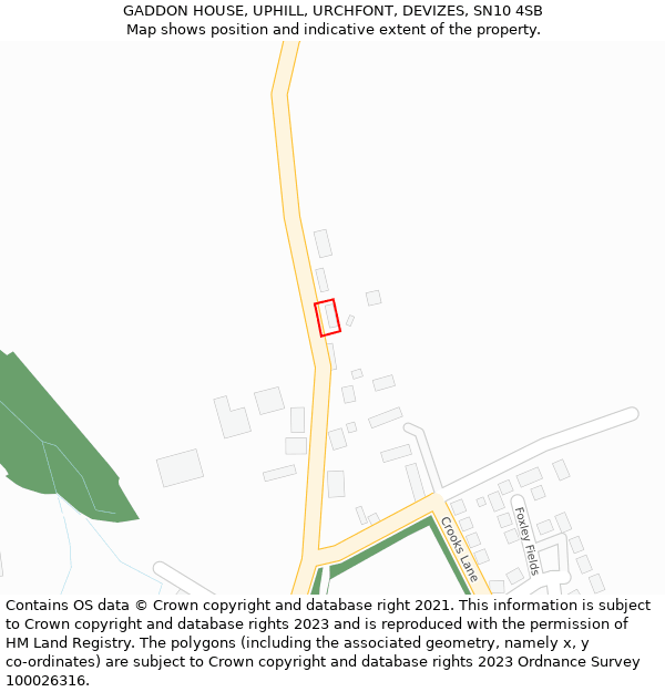 GADDON HOUSE, UPHILL, URCHFONT, DEVIZES, SN10 4SB: Location map and indicative extent of plot