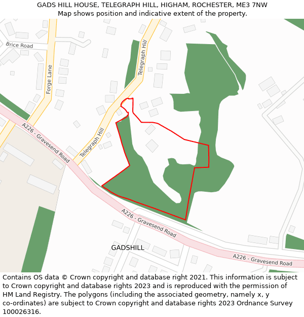 GADS HILL HOUSE, TELEGRAPH HILL, HIGHAM, ROCHESTER, ME3 7NW: Location map and indicative extent of plot