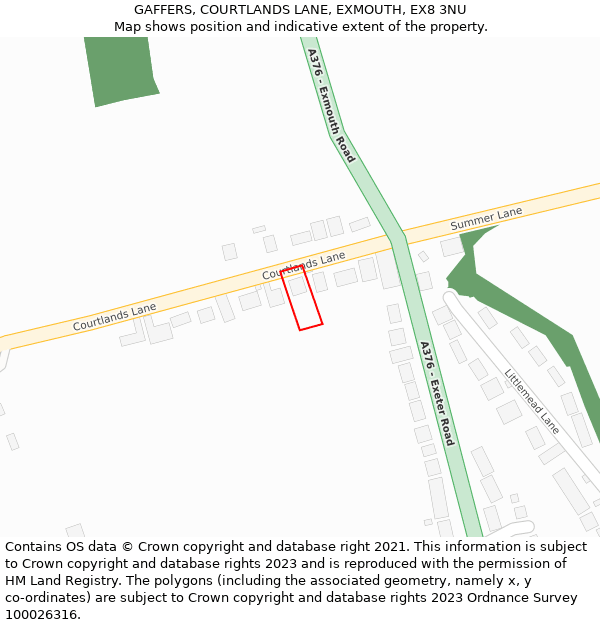 GAFFERS, COURTLANDS LANE, EXMOUTH, EX8 3NU: Location map and indicative extent of plot