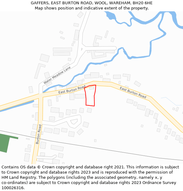 GAFFERS, EAST BURTON ROAD, WOOL, WAREHAM, BH20 6HE: Location map and indicative extent of plot