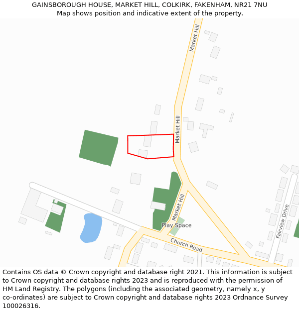 GAINSBOROUGH HOUSE, MARKET HILL, COLKIRK, FAKENHAM, NR21 7NU: Location map and indicative extent of plot
