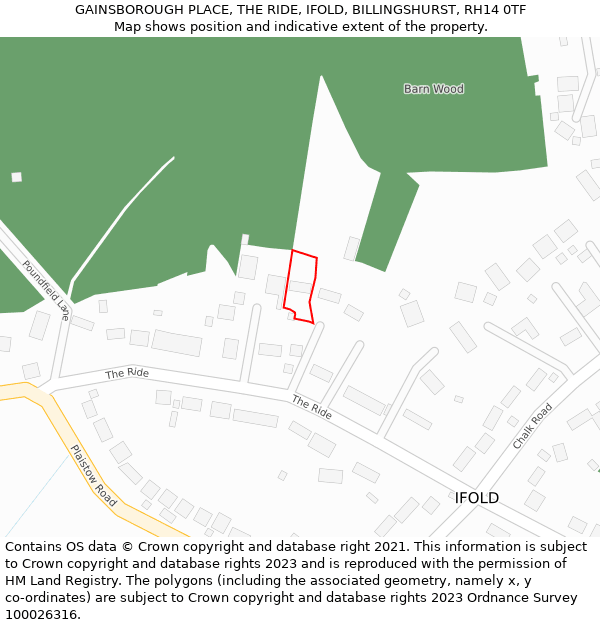 GAINSBOROUGH PLACE, THE RIDE, IFOLD, BILLINGSHURST, RH14 0TF: Location map and indicative extent of plot