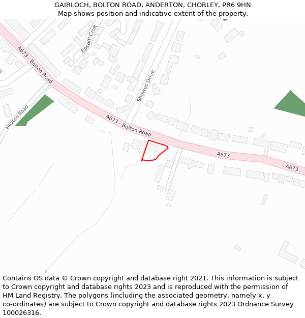 GAIRLOCH, BOLTON ROAD, ANDERTON, CHORLEY, PR6 9HN: Location map and indicative extent of plot