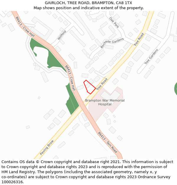 GAIRLOCH, TREE ROAD, BRAMPTON, CA8 1TX: Location map and indicative extent of plot