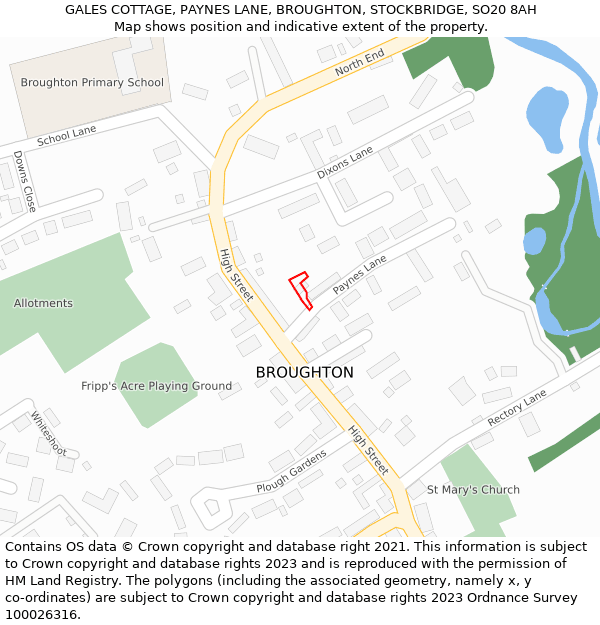 GALES COTTAGE, PAYNES LANE, BROUGHTON, STOCKBRIDGE, SO20 8AH: Location map and indicative extent of plot
