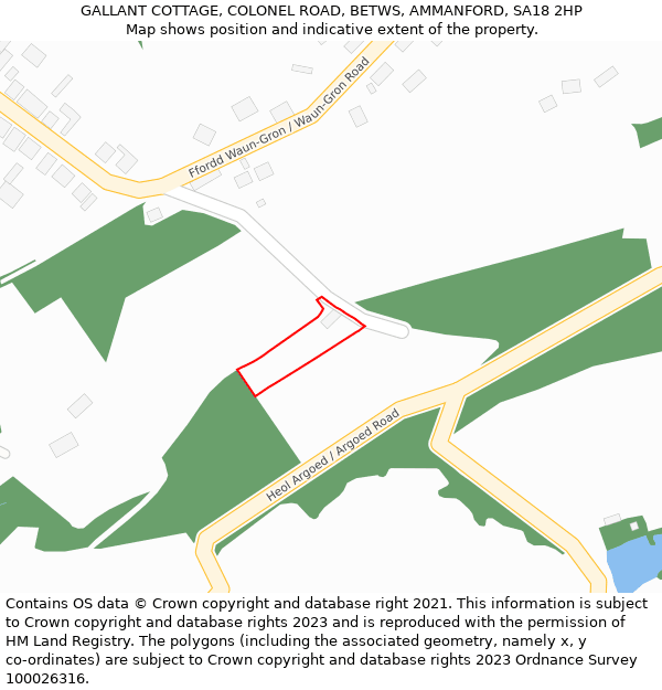 GALLANT COTTAGE, COLONEL ROAD, BETWS, AMMANFORD, SA18 2HP: Location map and indicative extent of plot