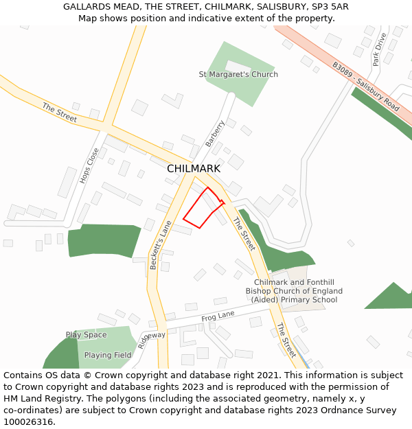 GALLARDS MEAD, THE STREET, CHILMARK, SALISBURY, SP3 5AR: Location map and indicative extent of plot