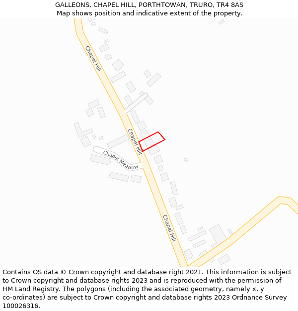 GALLEONS, CHAPEL HILL, PORTHTOWAN, TRURO, TR4 8AS: Location map and indicative extent of plot