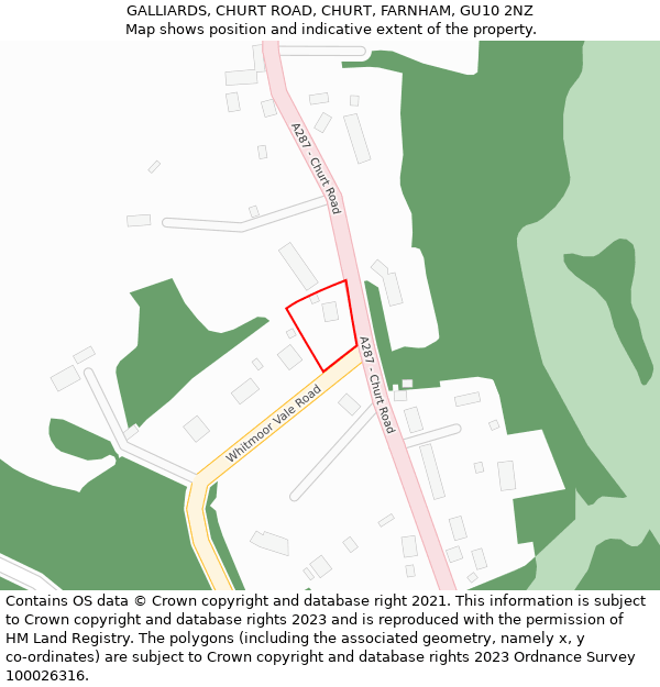 GALLIARDS, CHURT ROAD, CHURT, FARNHAM, GU10 2NZ: Location map and indicative extent of plot