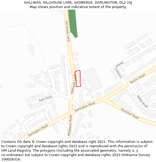 GALLINAS, HILLHOUSE LANE, SADBERGE, DARLINGTON, DL2 1SJ: Location map and indicative extent of plot