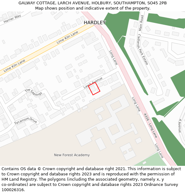 GALWAY COTTAGE, LARCH AVENUE, HOLBURY, SOUTHAMPTON, SO45 2PB: Location map and indicative extent of plot