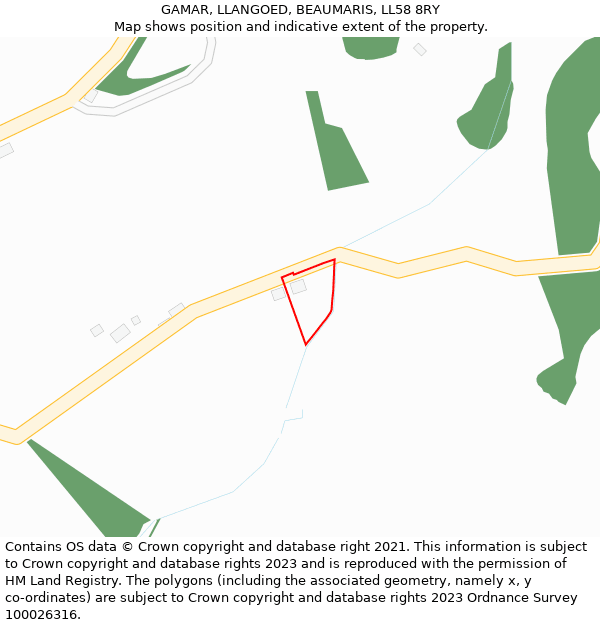 GAMAR, LLANGOED, BEAUMARIS, LL58 8RY: Location map and indicative extent of plot