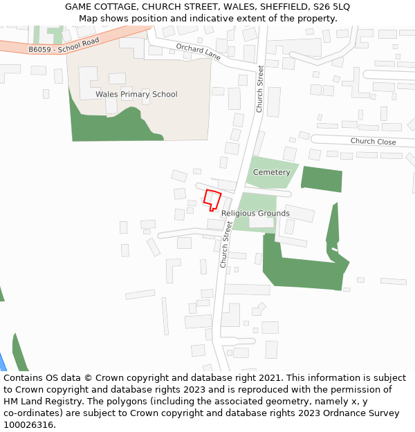 GAME COTTAGE, CHURCH STREET, WALES, SHEFFIELD, S26 5LQ: Location map and indicative extent of plot