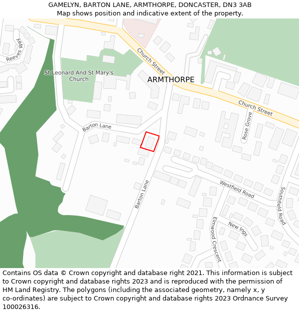GAMELYN, BARTON LANE, ARMTHORPE, DONCASTER, DN3 3AB: Location map and indicative extent of plot