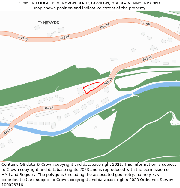 GAMLIN LODGE, BLAENAVON ROAD, GOVILON, ABERGAVENNY, NP7 9NY: Location map and indicative extent of plot