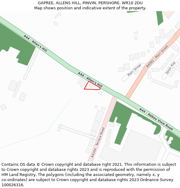 GAPREE, ALLENS HILL, PINVIN, PERSHORE, WR10 2DU: Location map and indicative extent of plot