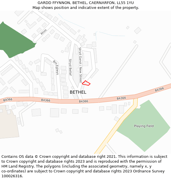 GARDD FFYNNON, BETHEL, CAERNARFON, LL55 1YU: Location map and indicative extent of plot