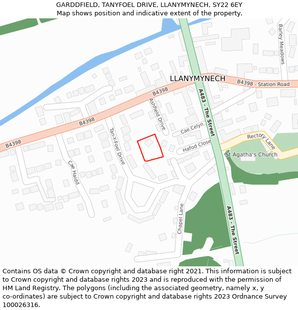 GARDDFIELD, TANYFOEL DRIVE, LLANYMYNECH, SY22 6EY: Location map and indicative extent of plot