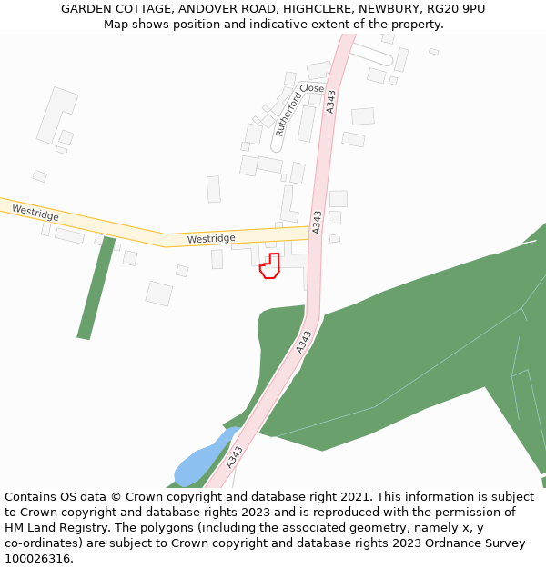 GARDEN COTTAGE, ANDOVER ROAD, HIGHCLERE, NEWBURY, RG20 9PU: Location map and indicative extent of plot
