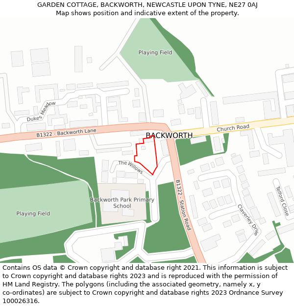 GARDEN COTTAGE, BACKWORTH, NEWCASTLE UPON TYNE, NE27 0AJ: Location map and indicative extent of plot