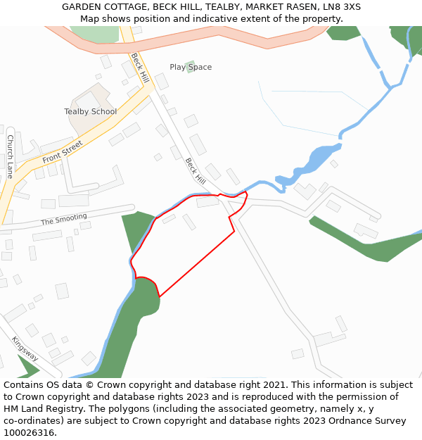 GARDEN COTTAGE, BECK HILL, TEALBY, MARKET RASEN, LN8 3XS: Location map and indicative extent of plot