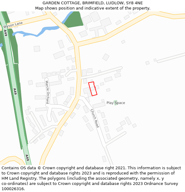 GARDEN COTTAGE, BRIMFIELD, LUDLOW, SY8 4NE: Location map and indicative extent of plot