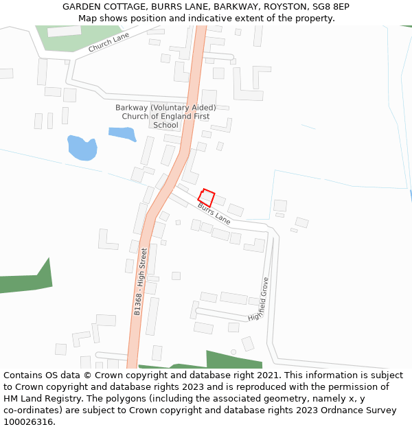 GARDEN COTTAGE, BURRS LANE, BARKWAY, ROYSTON, SG8 8EP: Location map and indicative extent of plot