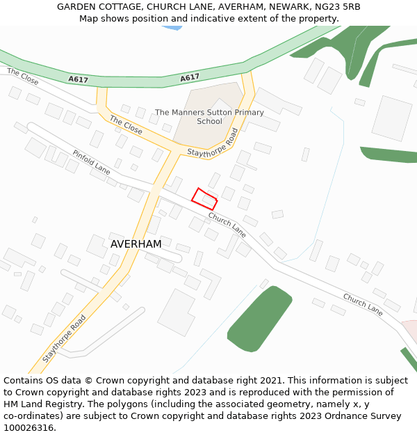 GARDEN COTTAGE, CHURCH LANE, AVERHAM, NEWARK, NG23 5RB: Location map and indicative extent of plot