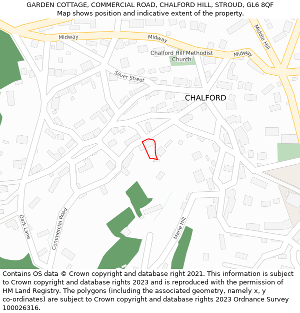 GARDEN COTTAGE, COMMERCIAL ROAD, CHALFORD HILL, STROUD, GL6 8QF: Location map and indicative extent of plot