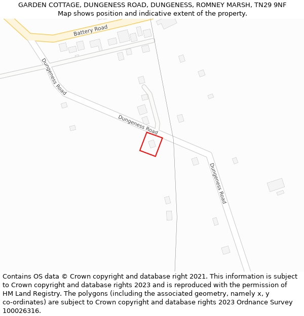 GARDEN COTTAGE, DUNGENESS ROAD, DUNGENESS, ROMNEY MARSH, TN29 9NF: Location map and indicative extent of plot