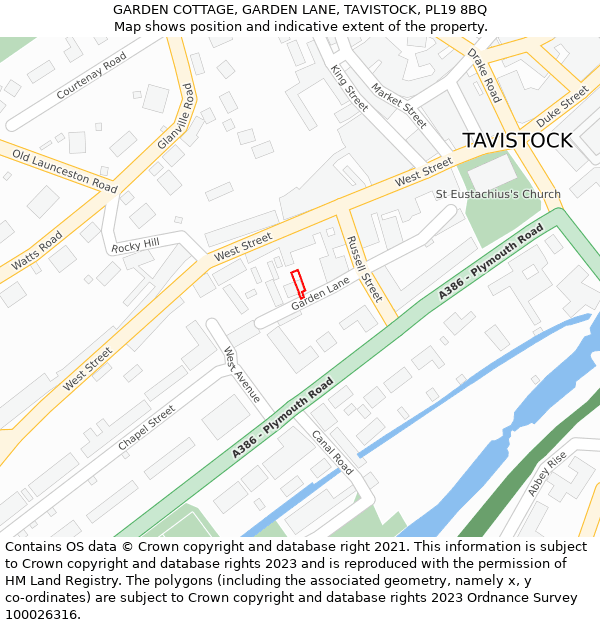 GARDEN COTTAGE, GARDEN LANE, TAVISTOCK, PL19 8BQ: Location map and indicative extent of plot