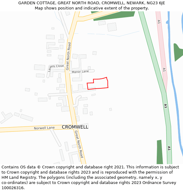 GARDEN COTTAGE, GREAT NORTH ROAD, CROMWELL, NEWARK, NG23 6JE: Location map and indicative extent of plot