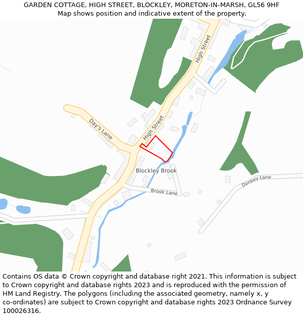 GARDEN COTTAGE, HIGH STREET, BLOCKLEY, MORETON-IN-MARSH, GL56 9HF: Location map and indicative extent of plot