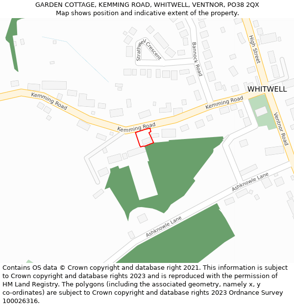 GARDEN COTTAGE, KEMMING ROAD, WHITWELL, VENTNOR, PO38 2QX: Location map and indicative extent of plot