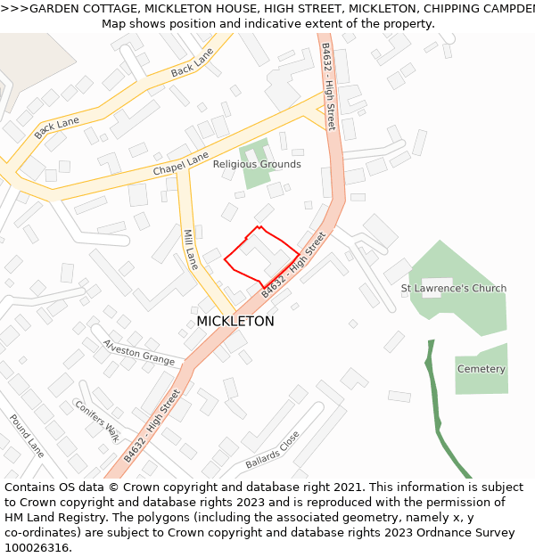 GARDEN COTTAGE, MICKLETON HOUSE, HIGH STREET, MICKLETON, CHIPPING CAMPDEN, GL55 6RX: Location map and indicative extent of plot