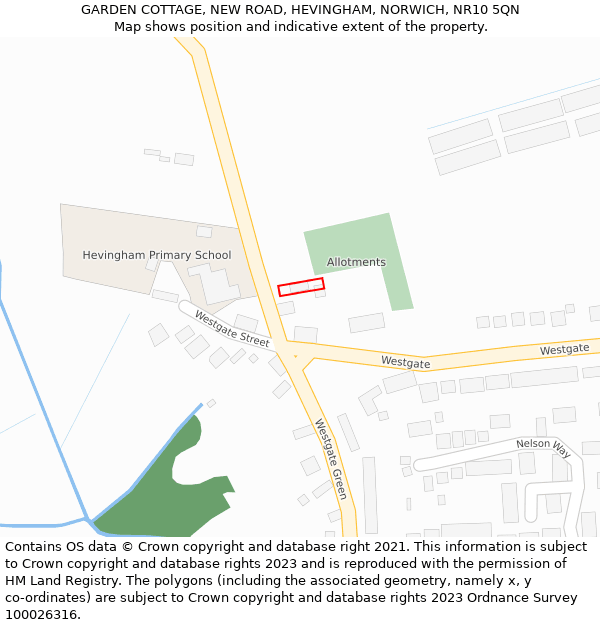 GARDEN COTTAGE, NEW ROAD, HEVINGHAM, NORWICH, NR10 5QN: Location map and indicative extent of plot