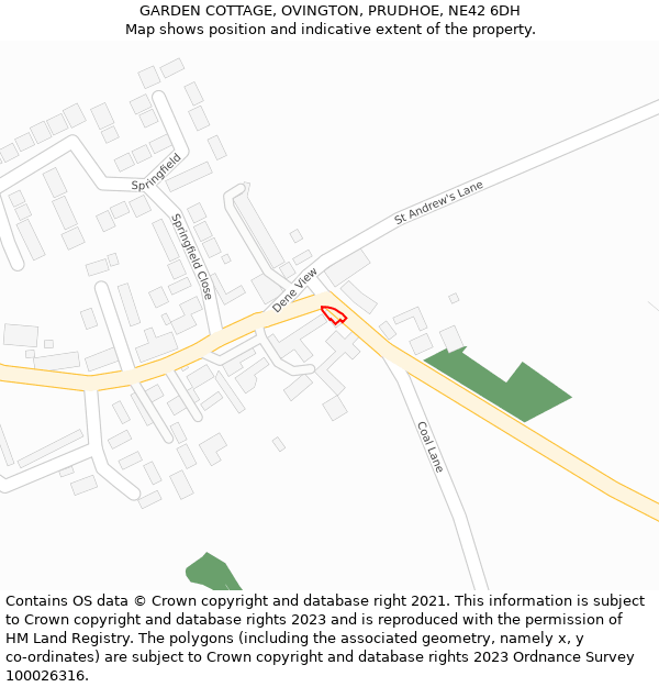 GARDEN COTTAGE, OVINGTON, PRUDHOE, NE42 6DH: Location map and indicative extent of plot