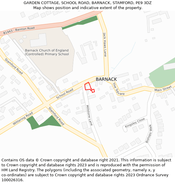 GARDEN COTTAGE, SCHOOL ROAD, BARNACK, STAMFORD, PE9 3DZ: Location map and indicative extent of plot