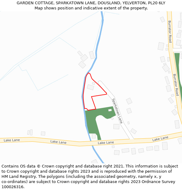 GARDEN COTTAGE, SPARKATOWN LANE, DOUSLAND, YELVERTON, PL20 6LY: Location map and indicative extent of plot