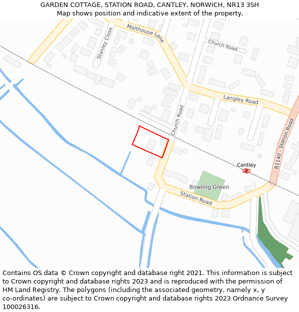 GARDEN COTTAGE, STATION ROAD, CANTLEY, NORWICH, NR13 3SH: Location map and indicative extent of plot