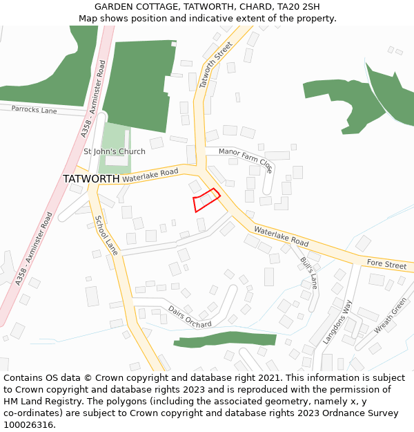 GARDEN COTTAGE, TATWORTH, CHARD, TA20 2SH: Location map and indicative extent of plot